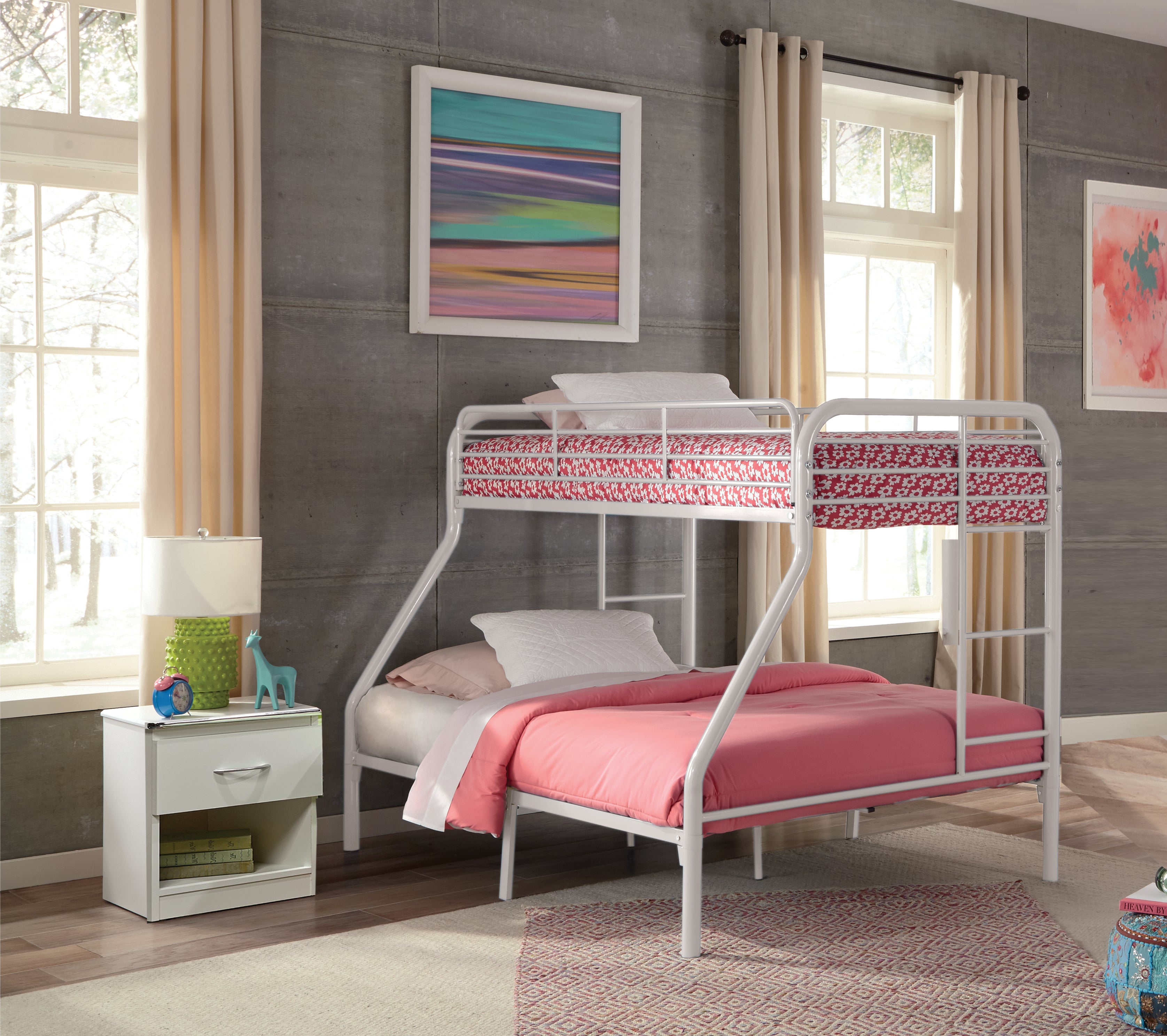 twin/full white metal bunk bed